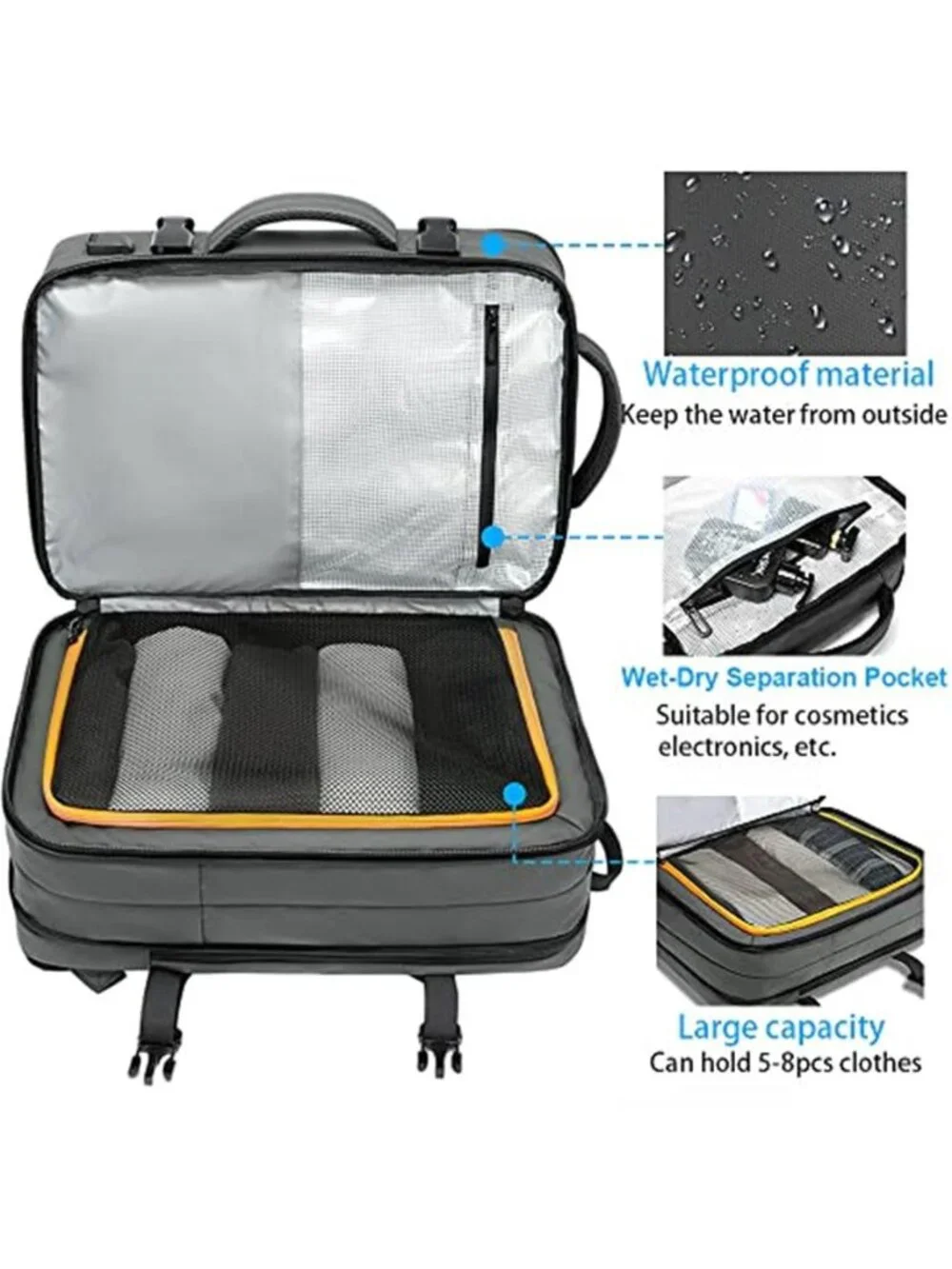 35L Expandable Travel Backpack Carry On Airline Approved Waterproof Laptop Grey